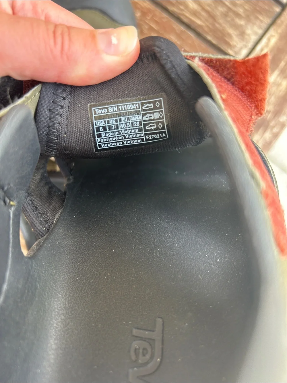 Teva Mens Olive Green and Black Outdoor Sandals with Orange Accents size 8